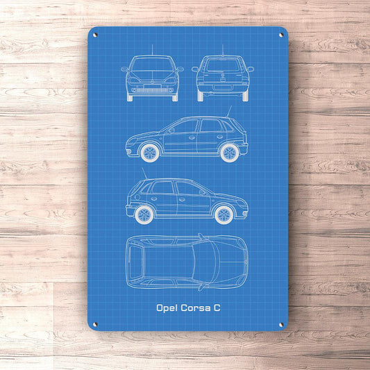 Opel Corsa C 5 Door Blueprint Skilte, Musemåtte, Dørmåtte-Blueprint-Opel-Garage Culture Shop- garage - man cave - merchandise