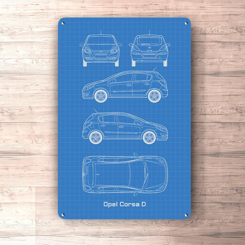 Opel Corsa D 5 Door Blueprint Skilte, Musemåtte, Dørmåtte-Blueprint-Opel-Garage Culture Shop- garage - man cave - merchandise