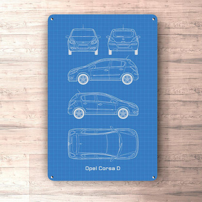Opel Corsa D 5 Door Blueprint Skilte, Musemåtte, Dørmåtte-Blueprint-Opel-Garage Culture Shop- garage - man cave - merchandise