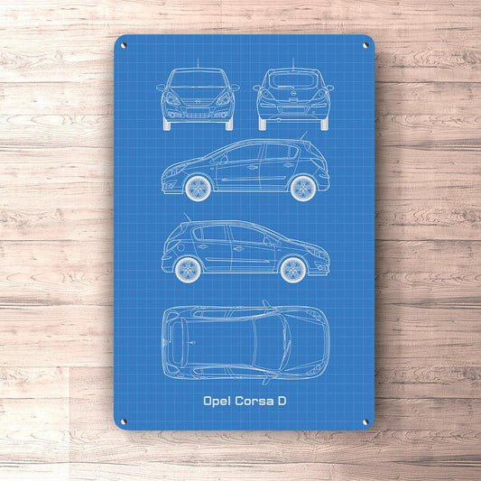 Opel Corsa D 5 Door Blueprint Skilte, Musemåtte, Dørmåtte-Blueprint-Opel-Garage Culture Shop- garage - man cave - merchandise