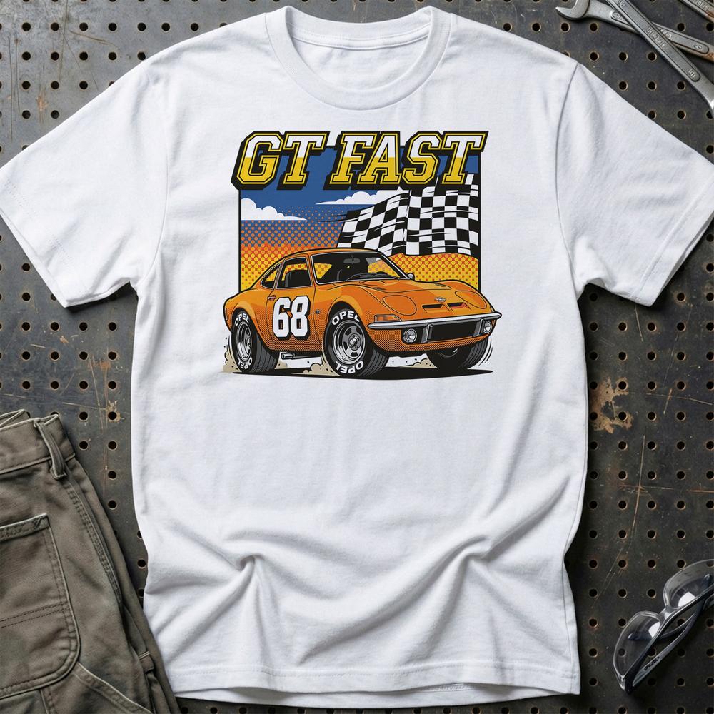 Opel GT 1968 GT Fast Retro Sportsvogn T-Shirt-Beklædning-Opel-Hvid-S-Garage Culture Shop- garage - man cave - merchandise