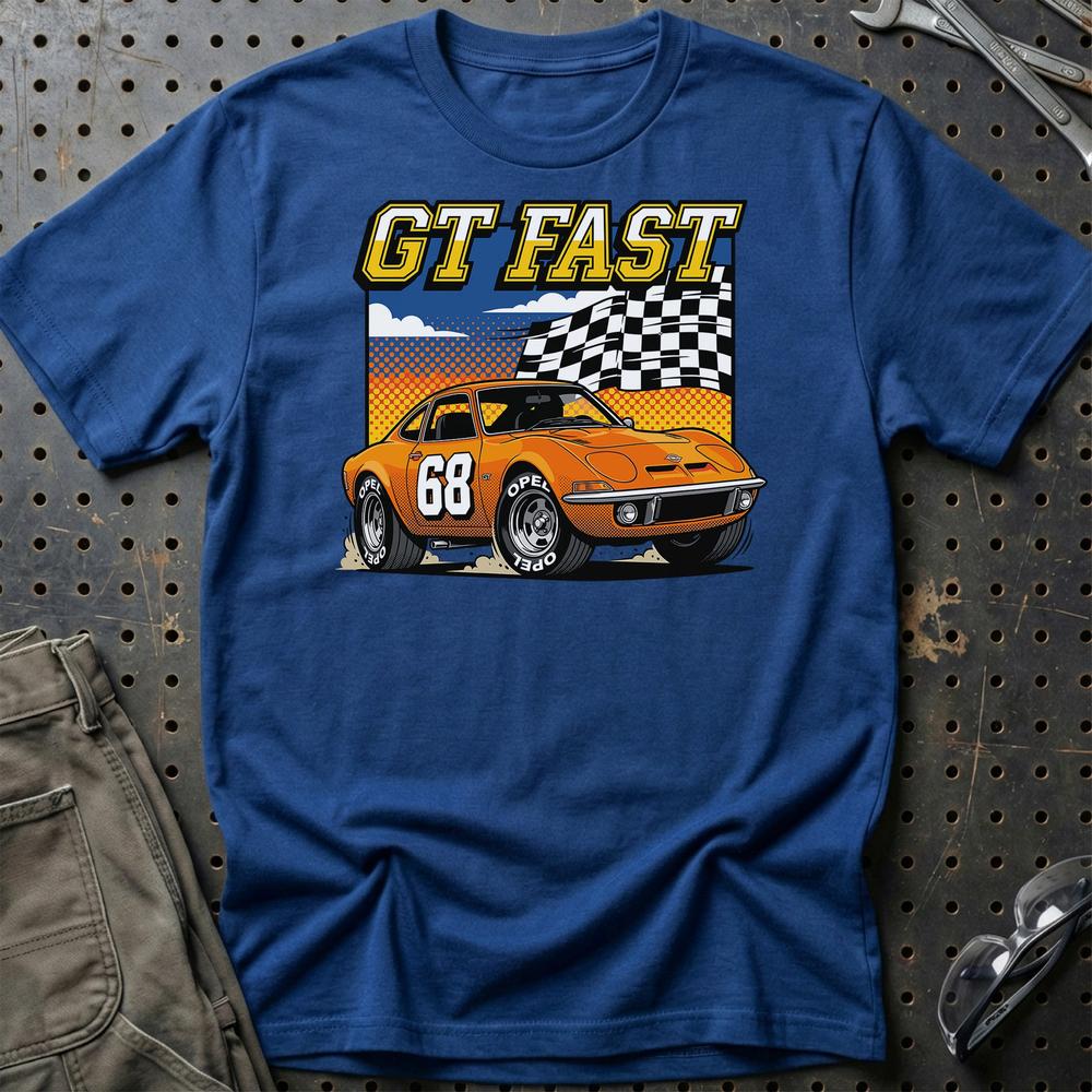 Opel GT 1968 GT Fast Retro Sportsvogn T-Shirt-Beklædning-Opel-Blå Royal-S-Garage Culture Shop- garage - man cave - merchandise