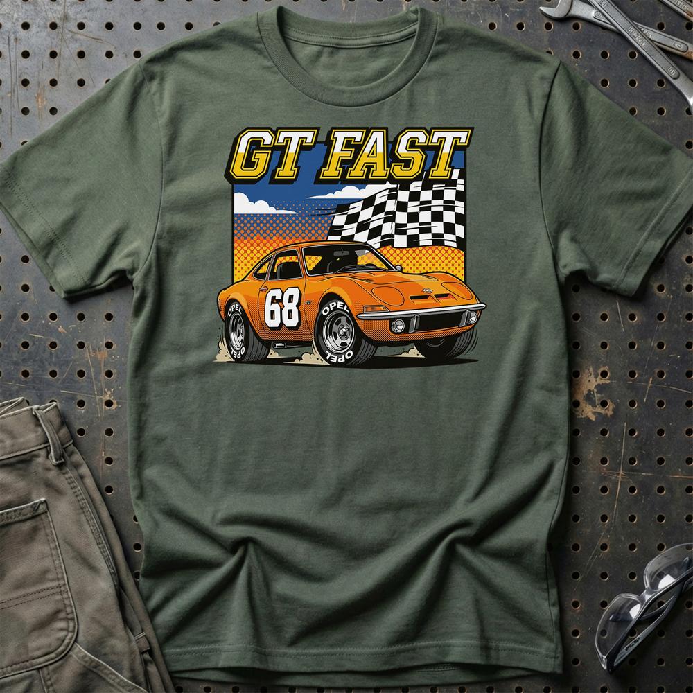 Opel GT 1968 GT Fast Retro Sportsvogn T-Shirt-Beklædning-Opel-Grøn Militær-S-Garage Culture Shop- garage - man cave - merchandise