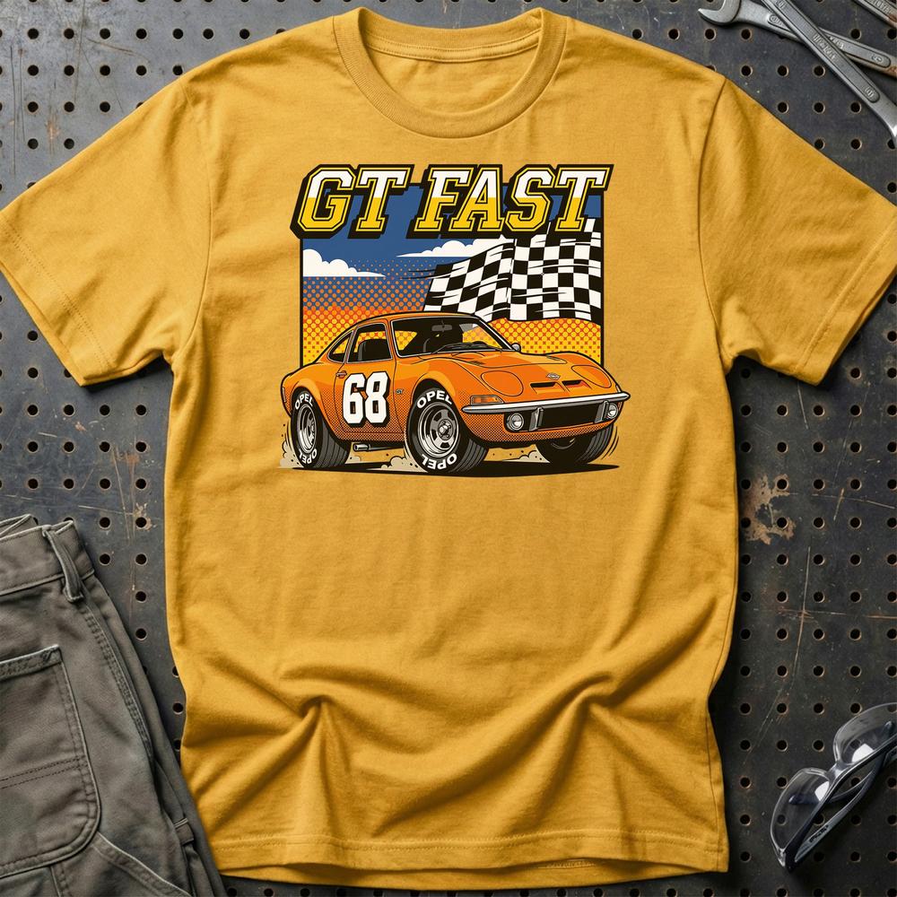 Opel GT 1968 GT Fast Retro Sportsvogn T-Shirt-Beklædning-Opel-Guld-S-Garage Culture Shop- garage - man cave - merchandise