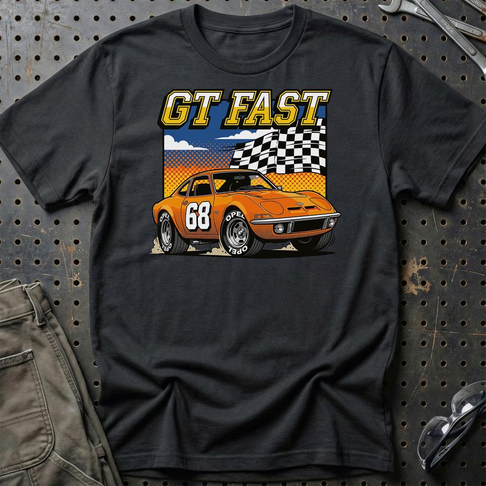 Opel GT 1968 GT Fast Retro Sportsvogn T-Shirt-Beklædning-Opel-Sort-S-Garage Culture Shop- garage - man cave - merchandise