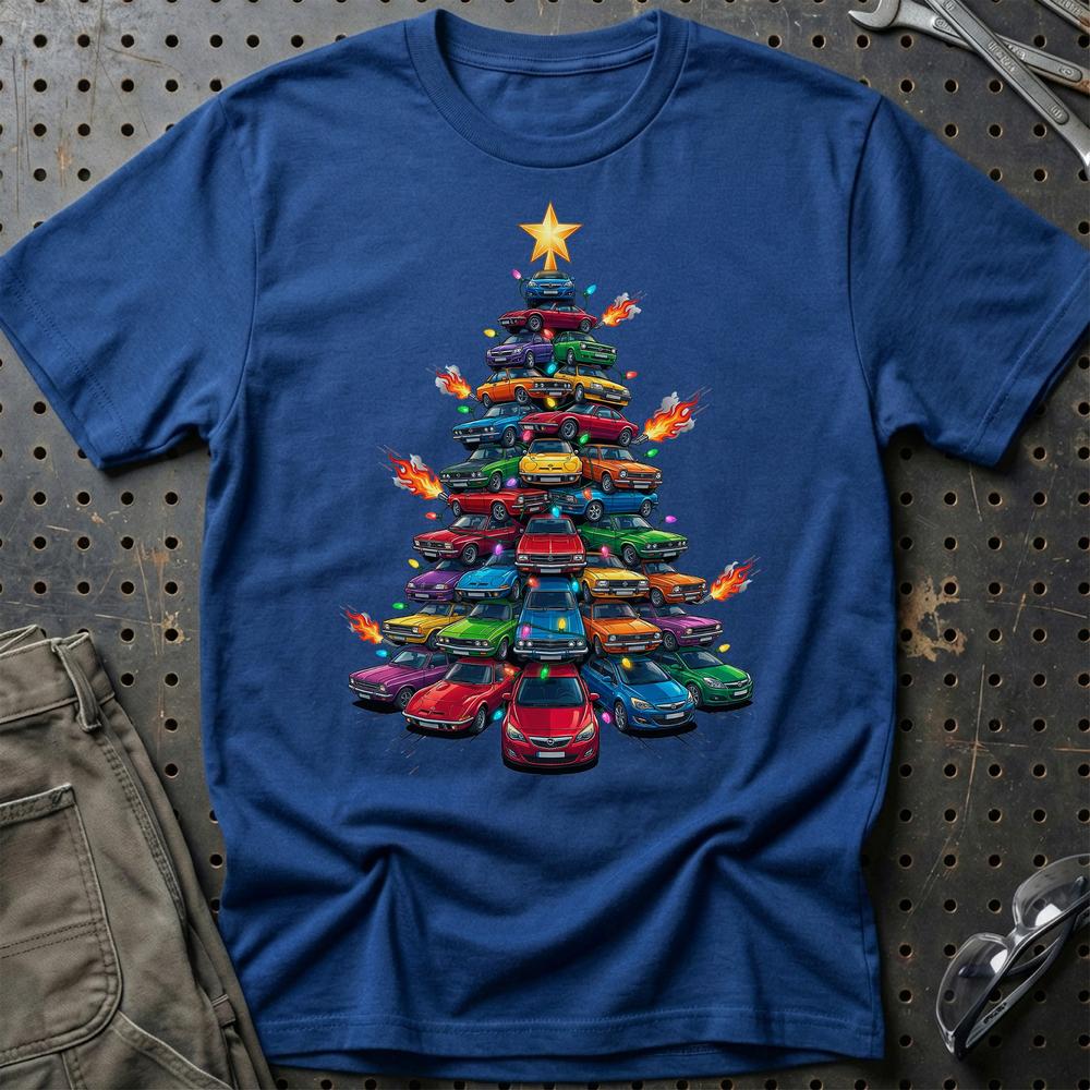 Opel Juletræ Christmas Tree T-Shirt-Beklædning-Opel-Blå Royal-S-Garage Culture Shop- garage - man cave - merchandise