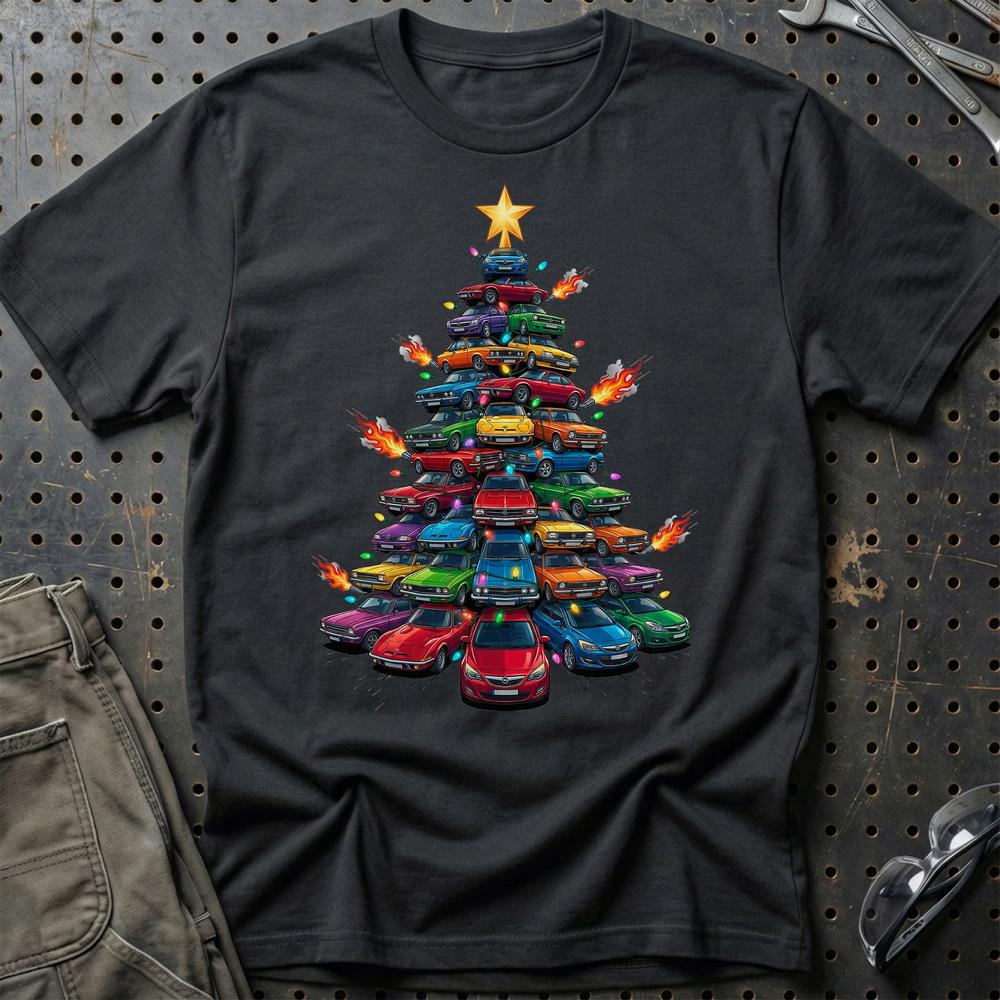 Opel Juletræ Christmas Tree T-Shirt-Beklædning-Opel-Sort-S-Garage Culture Shop- garage - man cave - merchandise