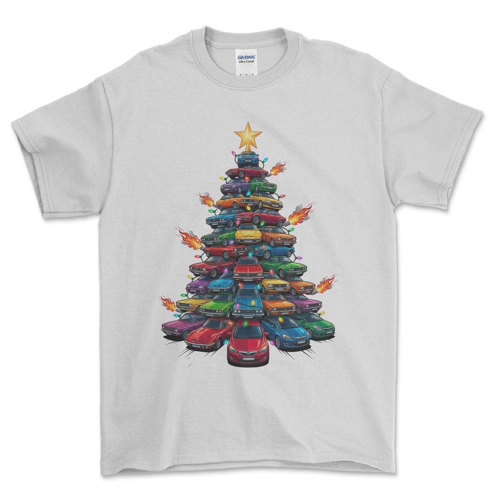 Opel Juletræ Christmas Tree - Unisex T-Shirt-Beklædning-Opel-Hvid-S-Forside-Garage Culture Shop- garage - man cave - merchandise