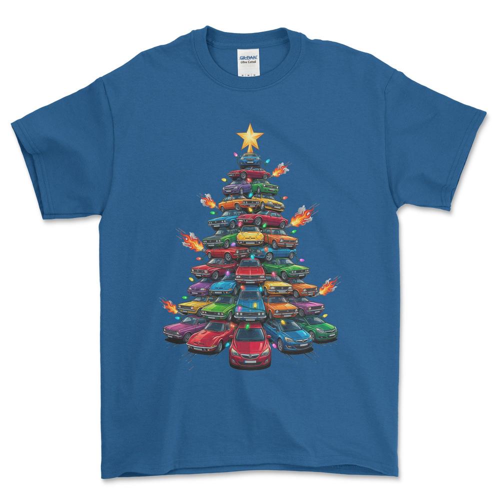 Opel Juletræ Christmas Tree - Unisex T-Shirt-Beklædning-Opel-Blå Royal-S-Forside-Garage Culture Shop- garage - man cave - merchandise