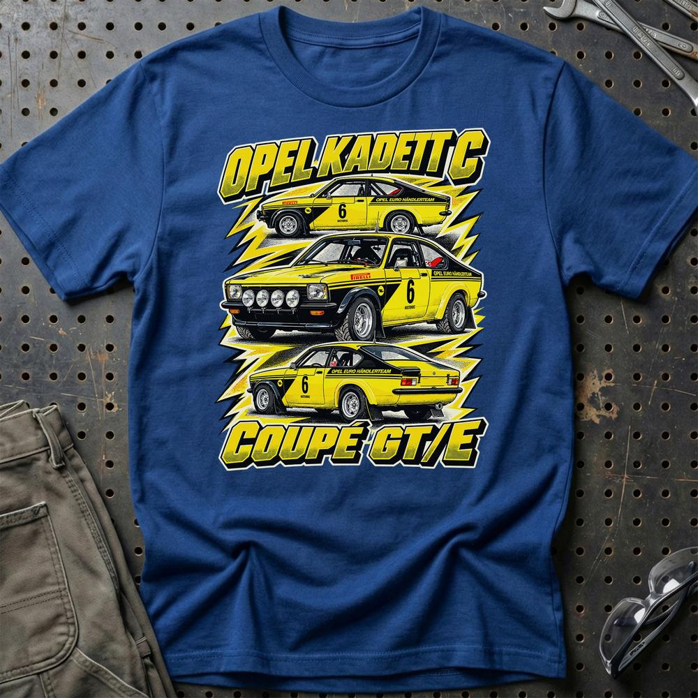 Opel Kadett C Coupé GT/E T-Shirt-Beklædning-Opel-Blå Royal-S-Garage Culture Shop- garage - man cave - merchandise