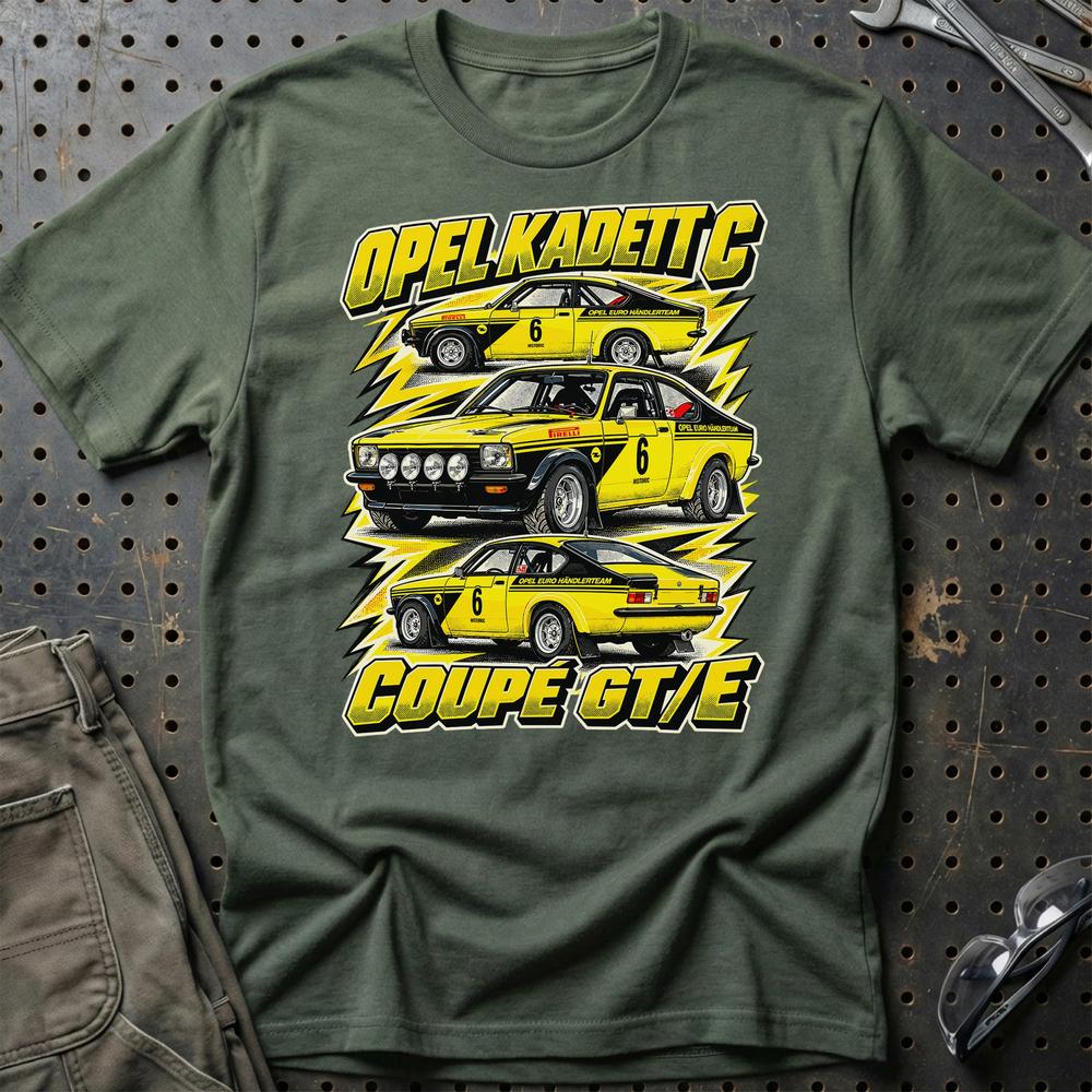Opel Kadett C Coupé GT/E T-Shirt-Beklædning-Opel-Grøn Militær-S-Garage Culture Shop- garage - man cave - merchandise