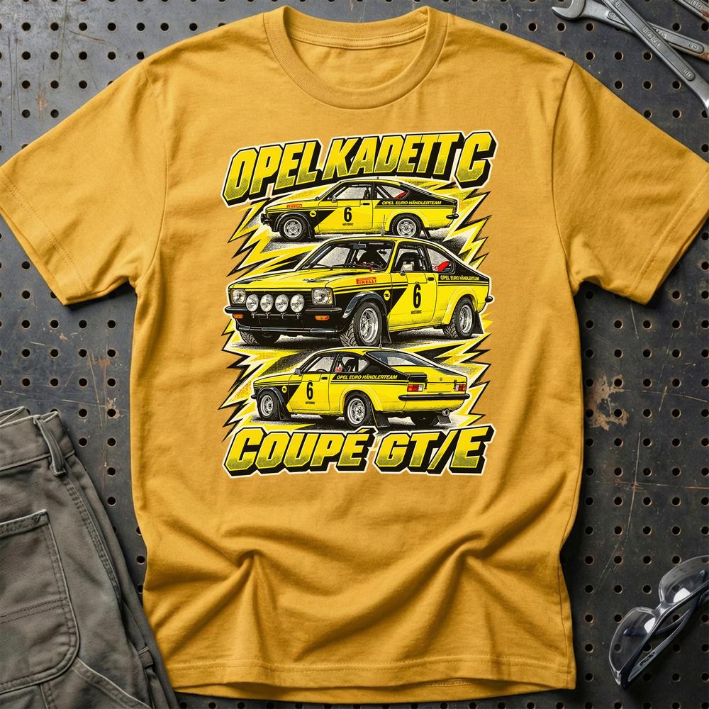 Opel Kadett C Coupé GT/E T-Shirt-Beklædning-Opel-Guld-S-Garage Culture Shop- garage - man cave - merchandise
