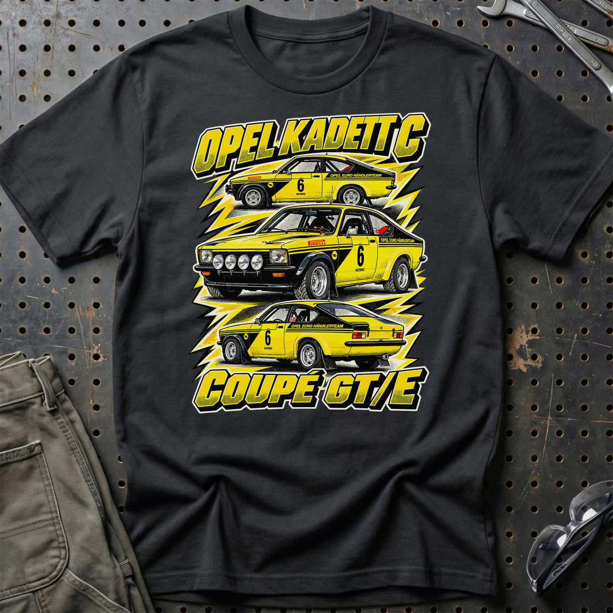 Opel Kadett C Coupé GT/E T-Shirt-Beklædning-Opel-Sort-S-Garage Culture Shop- garage - man cave - merchandise