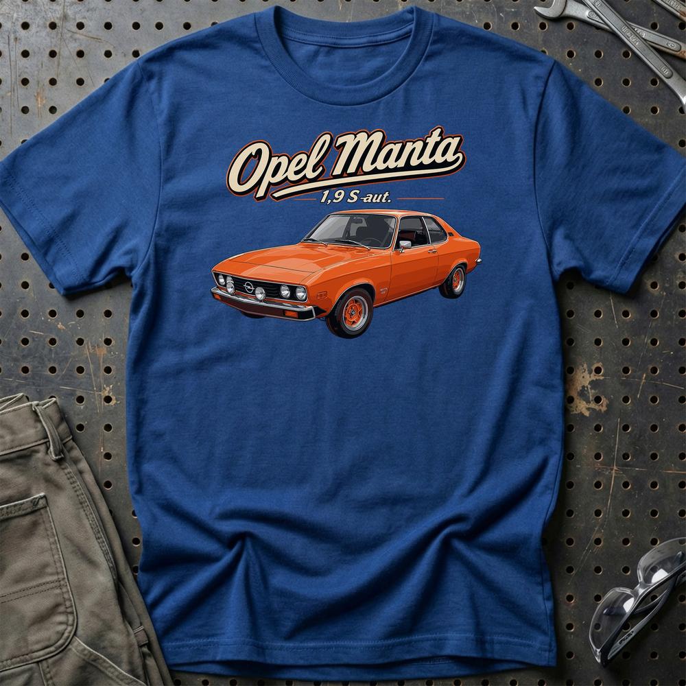 Opel Manta 1,9 T-Shirt-Beklædning-Opel-Blå Royal-S-Garage Culture Shop- garage - man cave - merchandise