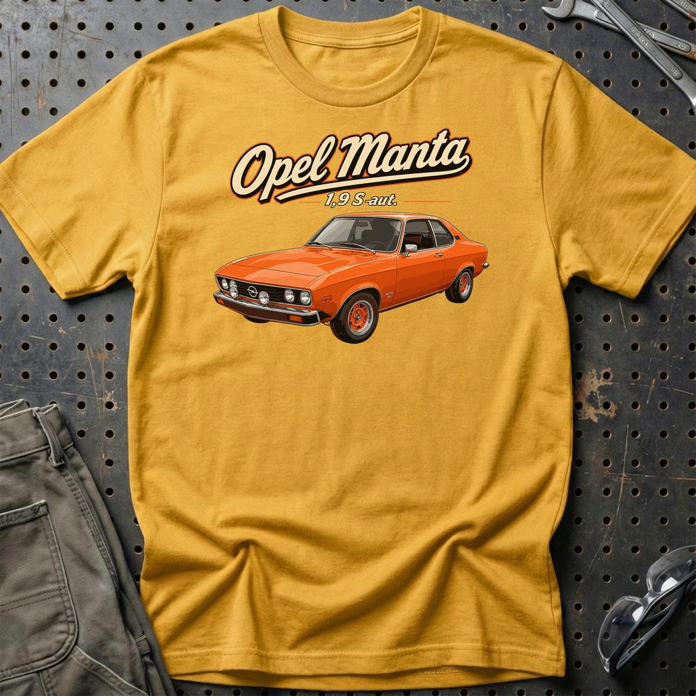 Opel Manta 1,9 T-Shirt-Beklædning-Opel-Guld-S-Garage Culture Shop- garage - man cave - merchandise