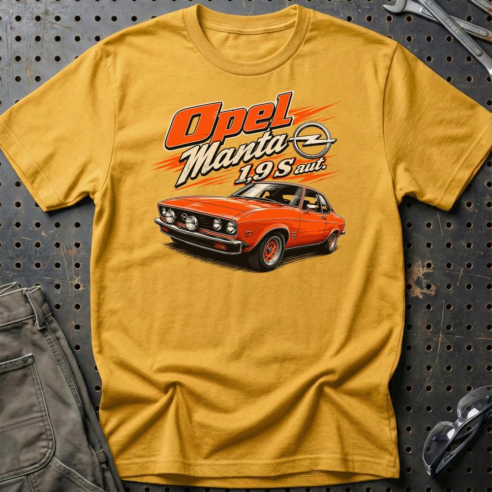 Opel Manta 1,9 T-Shirt-Beklædning-Opel-Guld-S-Garage Culture Shop- garage - man cave - merchandise