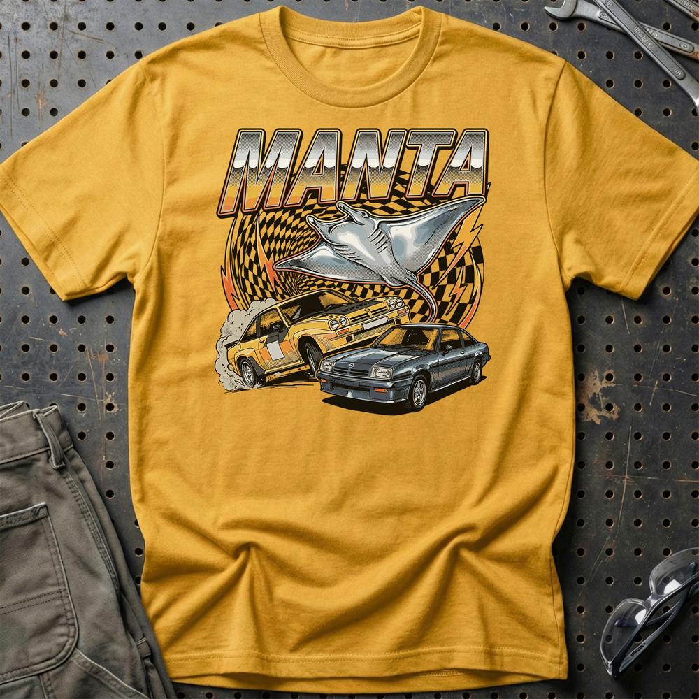 Opel Manta A B Classic German Street Legend - Unisex T-Shirt-Beklædning-Opel-Guld-S-Garage Culture Shop- garage - man cave - merchandise