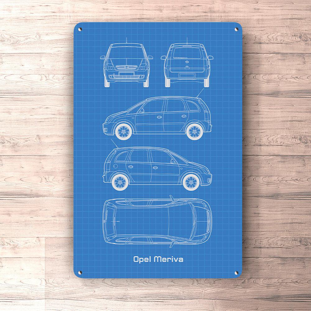 Opel Meriva Blueprint Skilte, Musemåtte, Dørmåtte-Blueprint-Opel-Garage Culture Shop- garage - man cave - merchandise