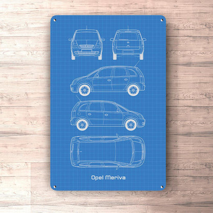 Opel Meriva Blueprint Skilte, Musemåtte, Dørmåtte-Blueprint-Opel-Garage Culture Shop- garage - man cave - merchandise