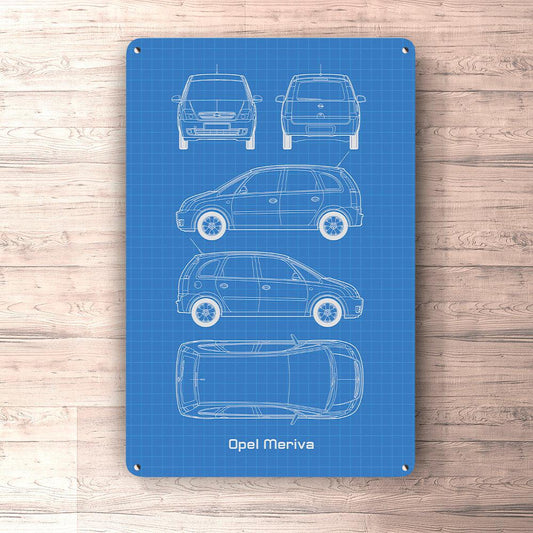Opel Meriva Blueprint Skilte, Musemåtte, Dørmåtte-Blueprint-Opel-Garage Culture Shop- garage - man cave - merchandise