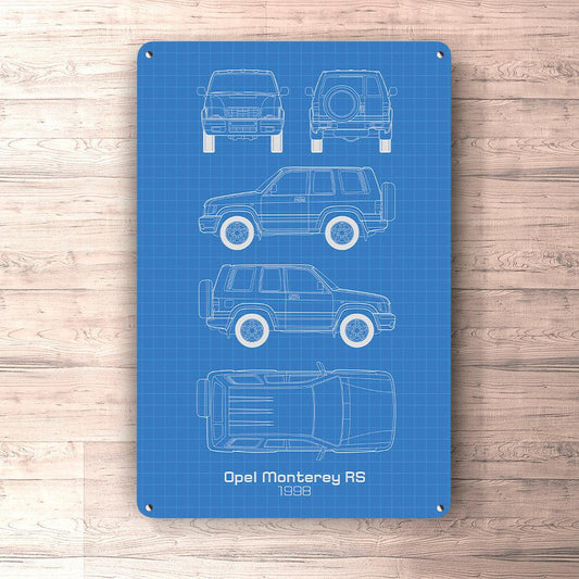 Opel Monterey RS 1998 Blueprint Skilte, Musemåtte, Dørmåtte-Blueprint-Opel-Garage Culture Shop- garage - man cave - merchandise
