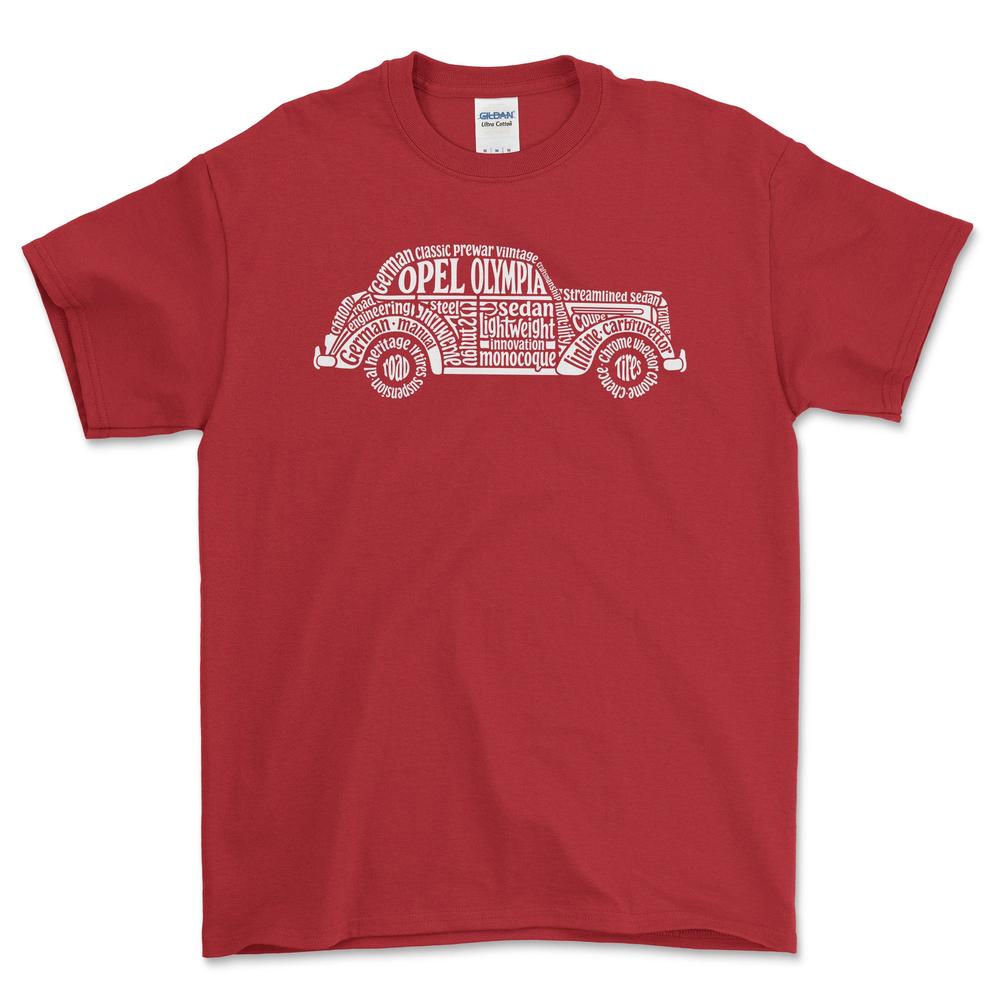 Opel Olympia Old School Typography T-Shirt-Beklædning-Opel-Rød-S-Garage Culture Shop- garage - man cave - merchandise