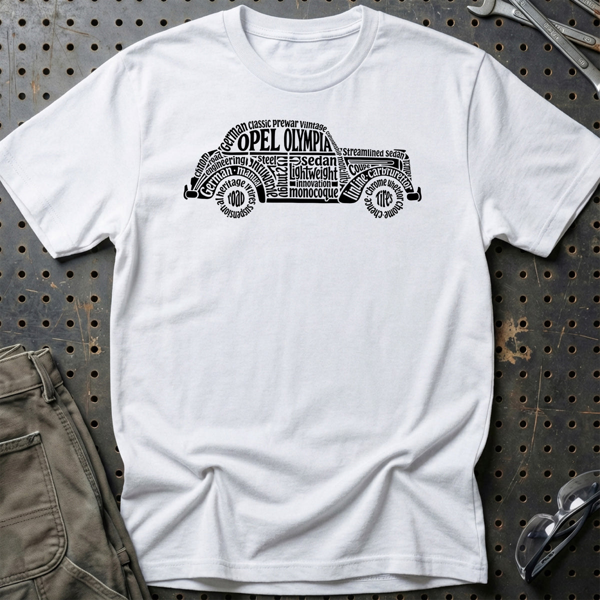 
Opel Olympia Old School Typography T-Shirt – Hvid