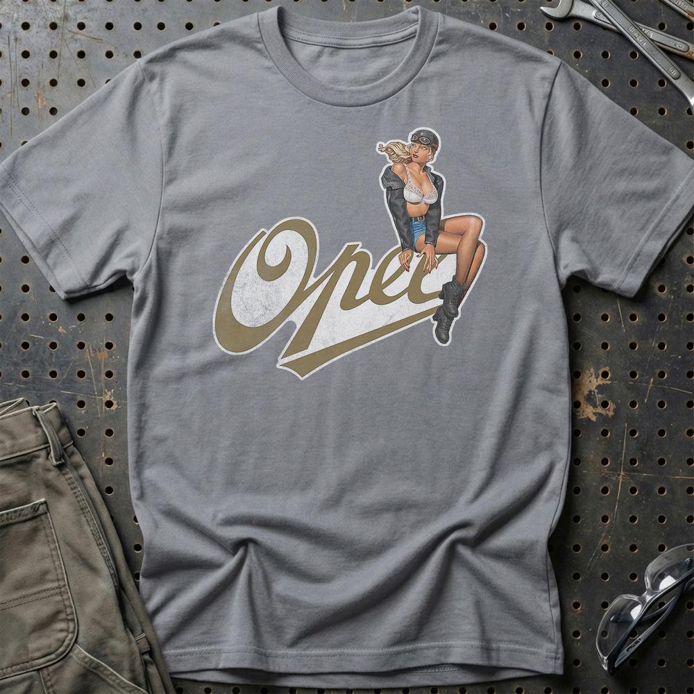 Opel Pinup T-Shirt-Beklædning-Opel-Grå Sport-S-Garage Culture Shop- garage - man cave - merchandise