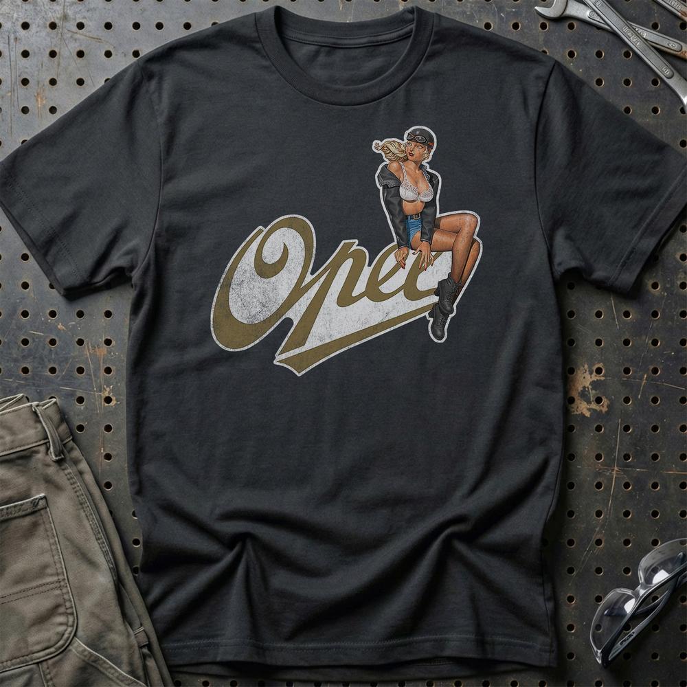 Opel Pinup T-Shirt-Beklædning-Opel-Sort-S-Garage Culture Shop- garage - man cave - merchandise