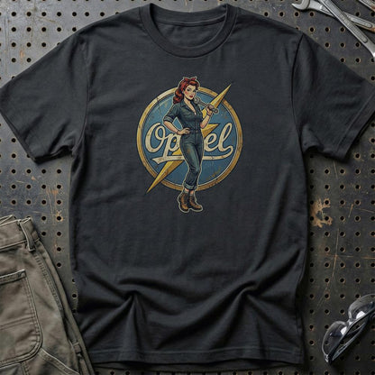 Opel Pinup - Unisex T-Shirt , Bomuld-Beklædning-Opel-Sort-S-Garage Culture Shop- garage - man cave - merchandise
