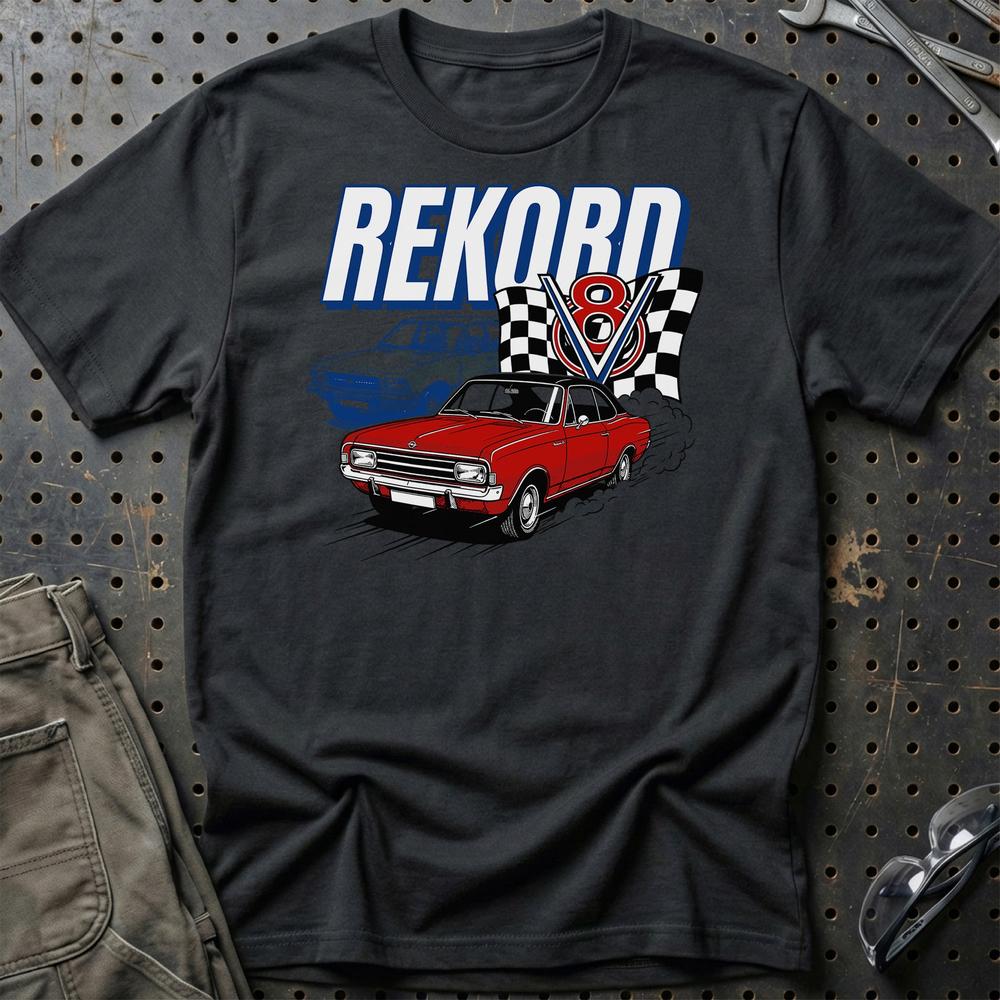 Opel Rekord C D V8 Classic German Street Car T-Shirt-Beklædning-Opel-Sort-S-Garage Culture Shop- garage - man cave - merchandise