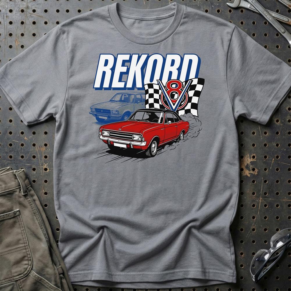 Opel Rekord C D V8 Classic German Street Car T-Shirt-Beklædning-Opel-Grå Sport-S-Garage Culture Shop- garage - man cave - merchandise