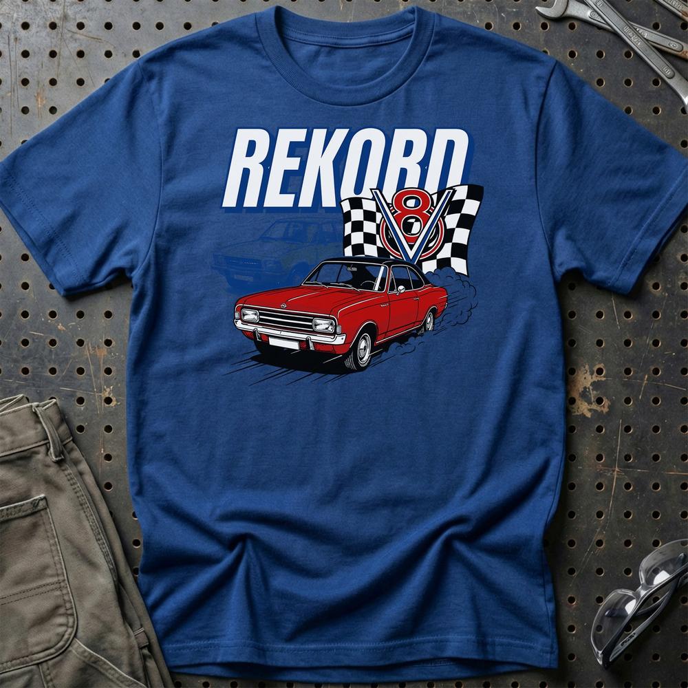 Opel Rekord C D V8 Classic German Street Car T-Shirt-Beklædning-Opel-Blå Royal-S-Garage Culture Shop- garage - man cave - merchandise
