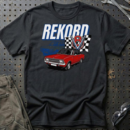 Opel Rekord C D V8 Classic German Street Car - Unisex T-Shirt-Beklædning-Opel-Sort-S-Garage Culture Shop- garage - man cave - merchandise