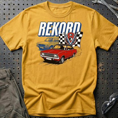 Opel Rekord C D V8 Classic German Street Car - Unisex T-Shirt-Beklædning-Opel-Guld-S-Garage Culture Shop- garage - man cave - merchandise