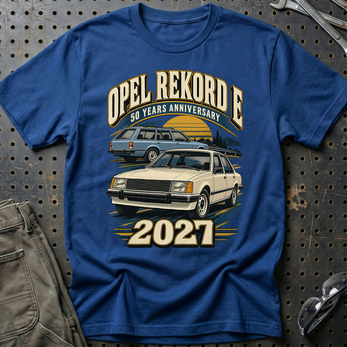 
Opel Rekord E – 50 Years Anniversary 2027 T-Shirt – Blå Royal