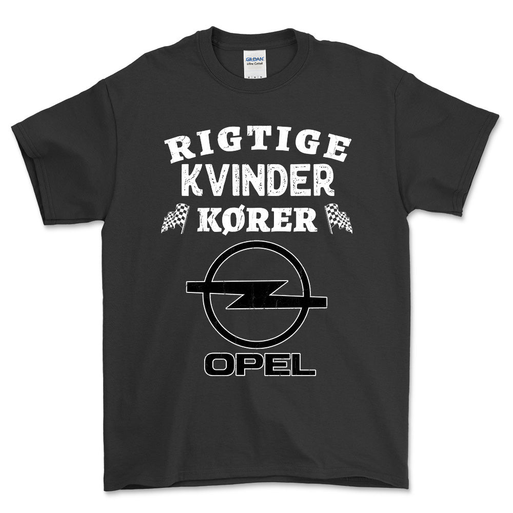 Opel Rigtige Kvinder Kører - Unisex T-Shirt , Bomuld-Beklædning-Opel-Sort-S-Forside-Garage Culture Shop- garage - man cave - merchandise