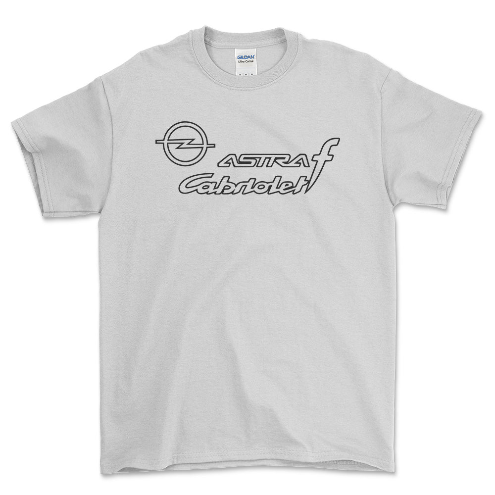 Opel - Rigtige Mænd Kører Opel Astra F Cabrio Unisex T-Shirt , Bomuld-Beklædning-Opel-Hvid-S-Forside-Garage Culture Shop- garage - man cave - merchandise