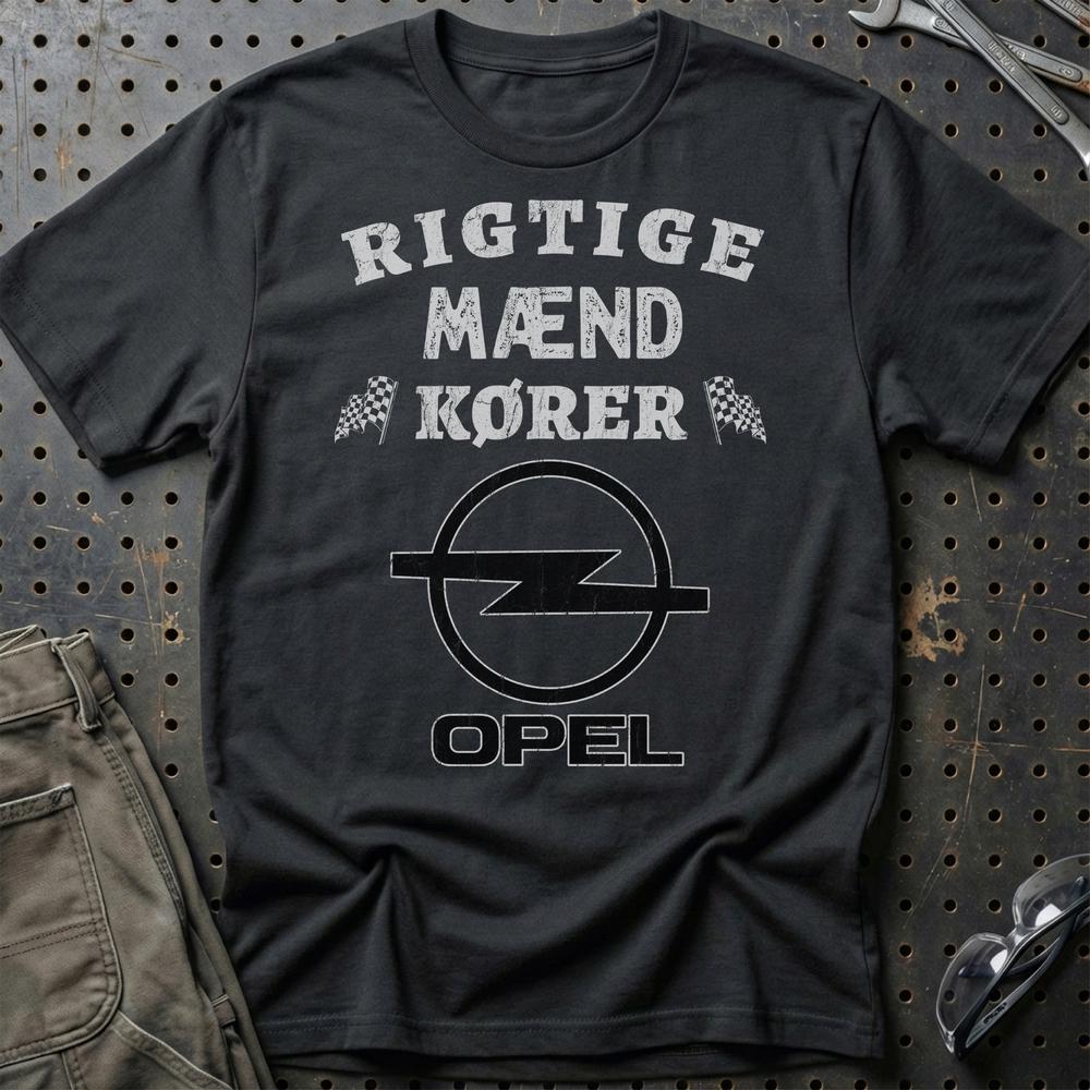 Opel Rigtige Mænd Kører - Unisex T-Shirt , Bomuld-Beklædning-Opel-Sort-S-Garage Culture Shop- garage - man cave - merchandise