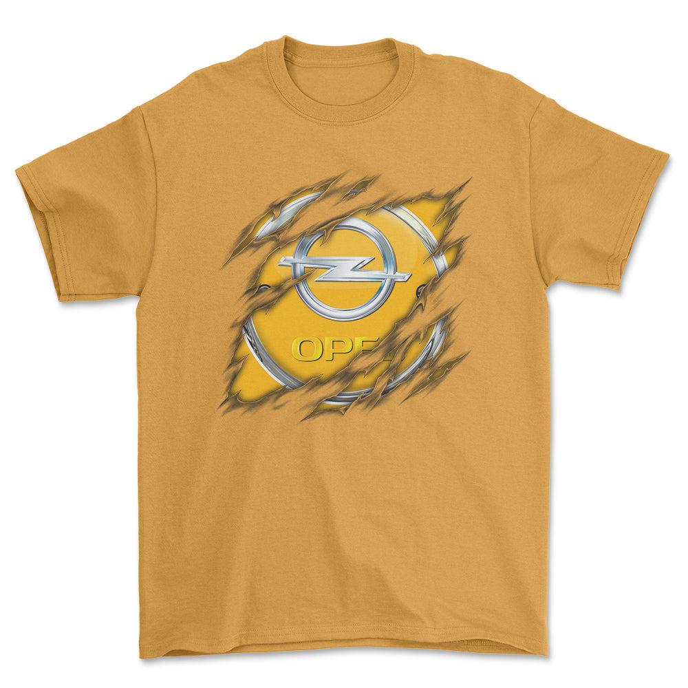 Opel Ripped Unisex T-Shirt , Bomuld-Beklædning-Opel-Guld-S-Forside-Garage Culture Shop- garage - man cave - merchandise