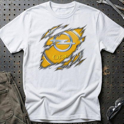 Opel Ripped Unisex T-Shirt , Bomuld-Beklædning-Opel-Hvid-S-Garage Culture Shop- garage - man cave - merchandise