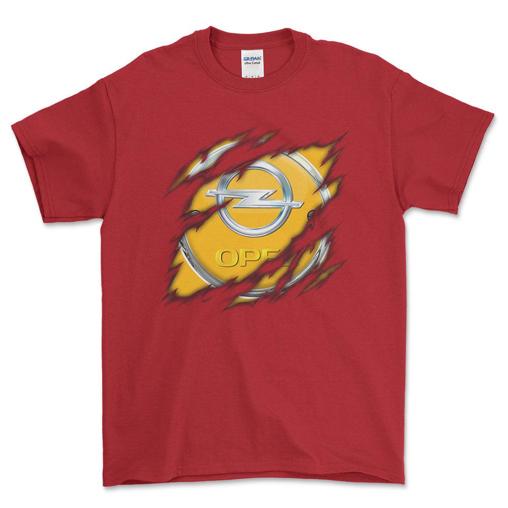 Opel Ripped Unisex T-Shirt , Bomuld-Beklædning-Opel-Rød-S-Forside-Garage Culture Shop- garage - man cave - merchandise