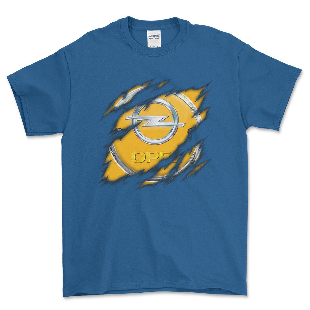 Opel Ripped Unisex T-Shirt , Bomuld-Beklædning-Opel-Blå Royal-S-Forside-Garage Culture Shop- garage - man cave - merchandise