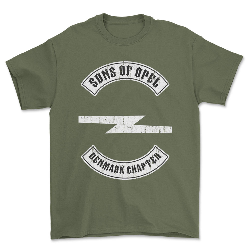 Opel Sons Of Opel Denmark Chapter T-Shirt-Beklædning-Opel-Grøn Militær-S-Garage Culture Shop- garage - man cave - merchandise