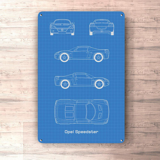 Opel Speedster Blueprint Skilte, Musemåtte, Dørmåtte-Blueprint-Opel-Garage Culture Shop- garage - man cave - merchandise