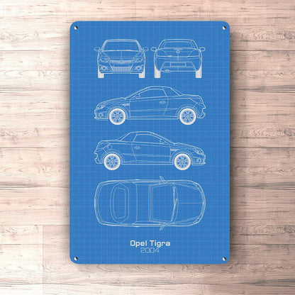 Opel Tigra 2004 Blueprint Skilte, Musemåtte, Dørmåtte-Blueprint-Opel-Garage Culture Shop- garage - man cave - merchandise