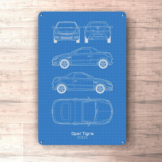 Opel Tigra 2004 Blueprint Skilte, Musemåtte, Dørmåtte-Blueprint-Opel-Garage Culture Shop- garage - man cave - merchandise