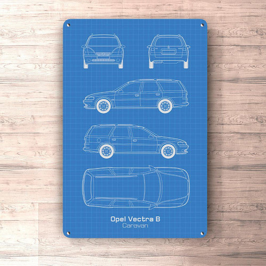 Opel Vectra B Caravan Blueprint Skilte, Musemåtte, Dørmåtte-Blueprint-Opel-Garage Culture Shop- garage - man cave - merchandise