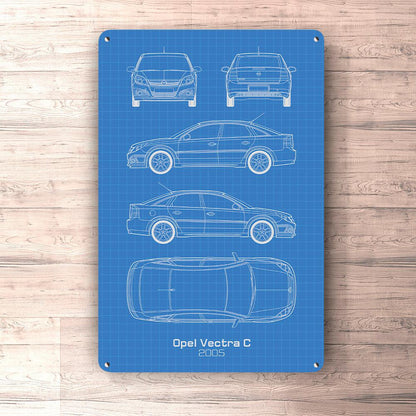 Opel Vectra C 5 Door 2005 Blueprint Skilte, Musemåtte, Dørmåtte , Plakat-Blueprint-Opel-Garage Culture Shop- garage - man cave - merchandise