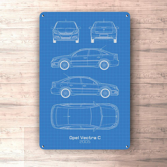 Opel Vectra C 5 Door 2005 Blueprint Skilte, Musemåtte, Dørmåtte , Plakat-Blueprint-Opel-Garage Culture Shop- garage - man cave - merchandise